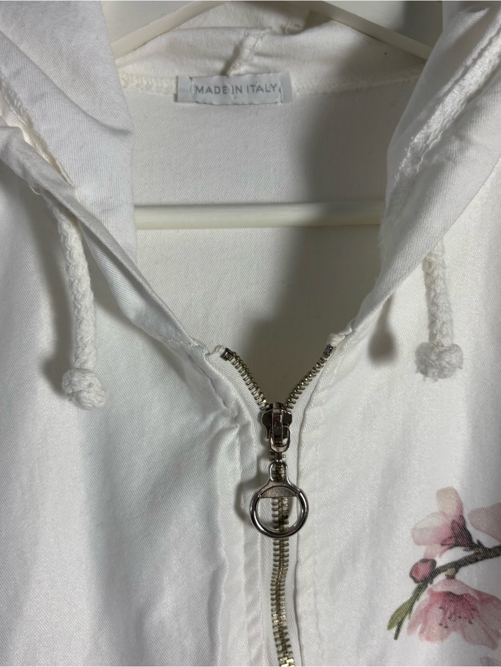 Made in Italy Cherry Blossom Cotton Blend Hooded Jacket White Est L - Picture 6 of 13